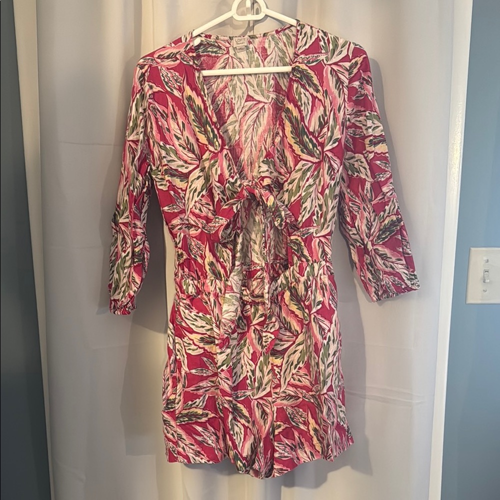 LOFT Pink and White Tie Front Blouse with 3/4 Sleeves